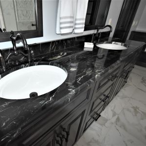 Remodeled Bathroom - Angled Vanity with Towel Storage